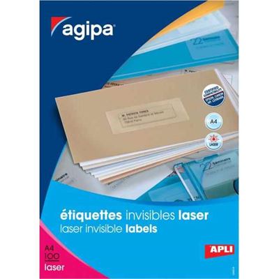 Etikety polyesterové priehľadné 210x297mm Agipa A4 laser 100 hárkov             