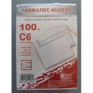Poštové obálky C6 s odtrh. páskou, biele, 100 ks                                