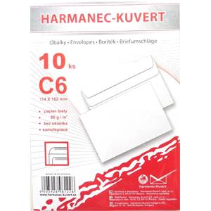 Poštové obálky C6 s odtrh. páskou,  biele, 10 ks                                