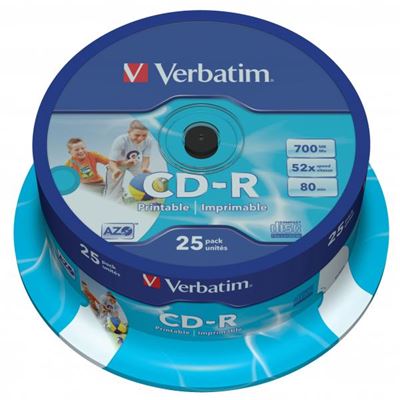 CD-R Verbatim, potlačiteľné 700MB/25ks                                          